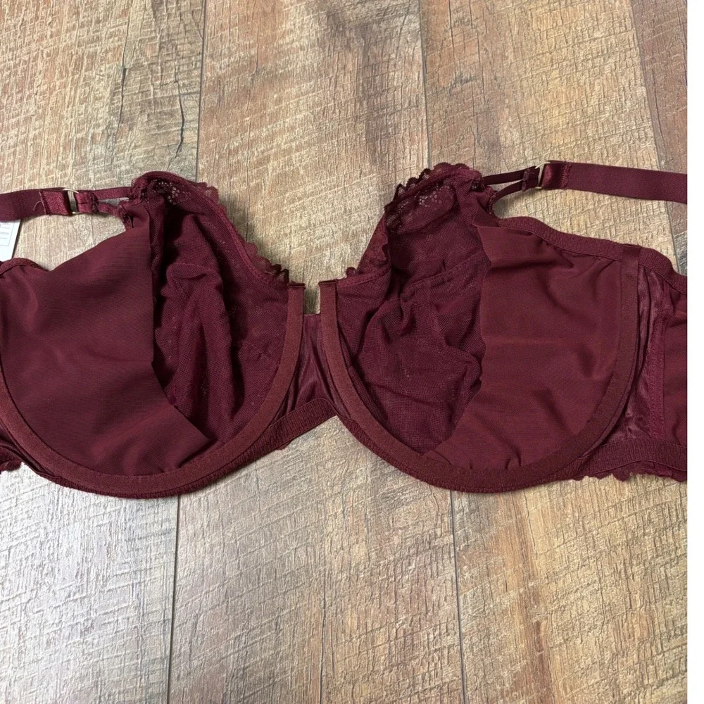 Auden 46D Lace Unlined Balconette Bra Womens Berry Red